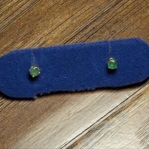 14k Small Stud Earrings Emerald Yellow Gold